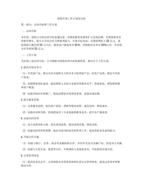 保险年度工作计划及目标