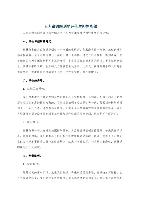 人力资源规划的评价与控制流程