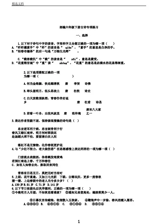 统编部编版六年级下册语文期末复习古诗专项