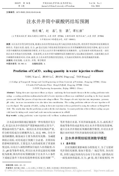 注水井井筒中碳酸钙结垢预测