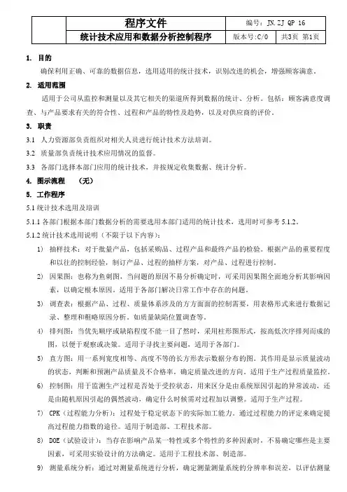 统计技术应用和数据分析控制程序