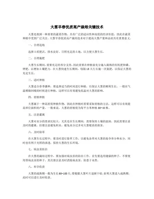 大葱早春优质高产栽培关键技术
