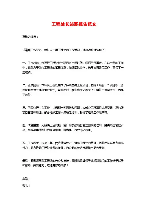 工程处长述职报告范文