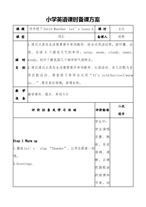 四年级下Unit3 Weather  Let’s learn A