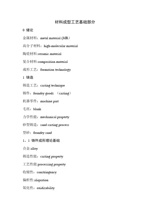 材料成型工艺基础部分(中英文词汇对照)