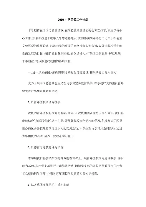 2010中学团委工作计划
