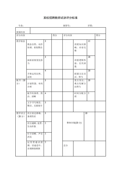 招聘教师试讲评分标准