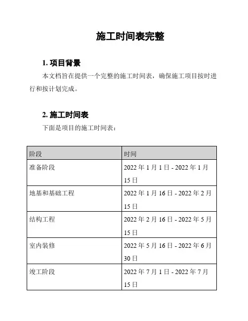 施工时间表完整