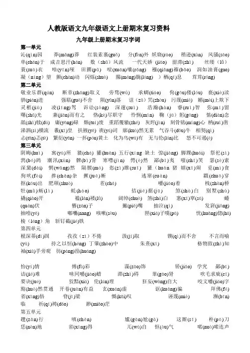 人教版语文九年级语文上册期末复习资料一
