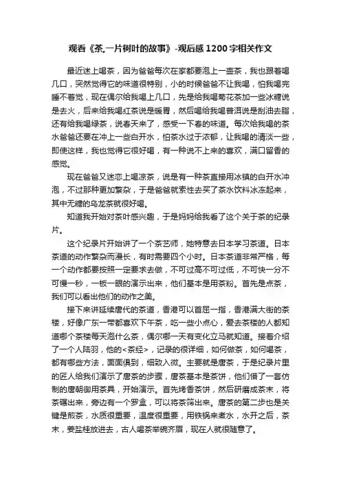观看《茶,一片树叶的故事》-观后感1200字相关作文