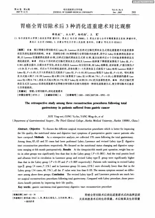 胃癌全胃切除术后3种消化道重建术对比观察