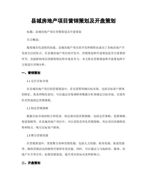 县城房地产项目营销策划及开盘策划