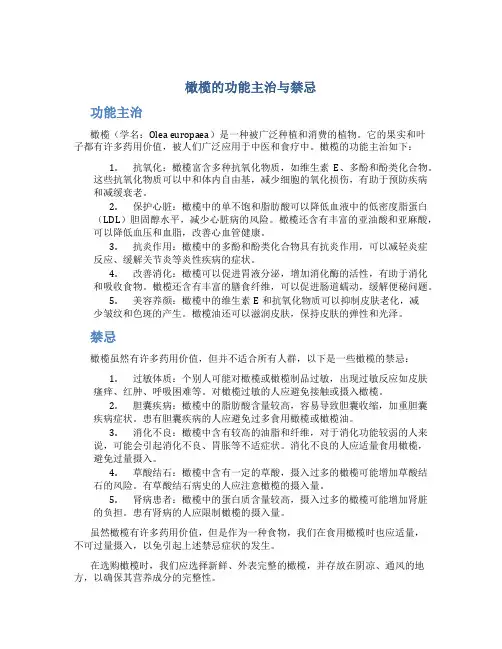 橄榄的功能主治与禁忌