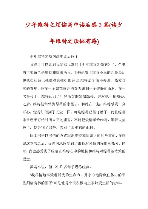少年维特之烦恼高中读后感3篇
