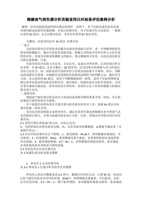 绝缘油气相色谱分析实验室间比对结果评估案例分析
