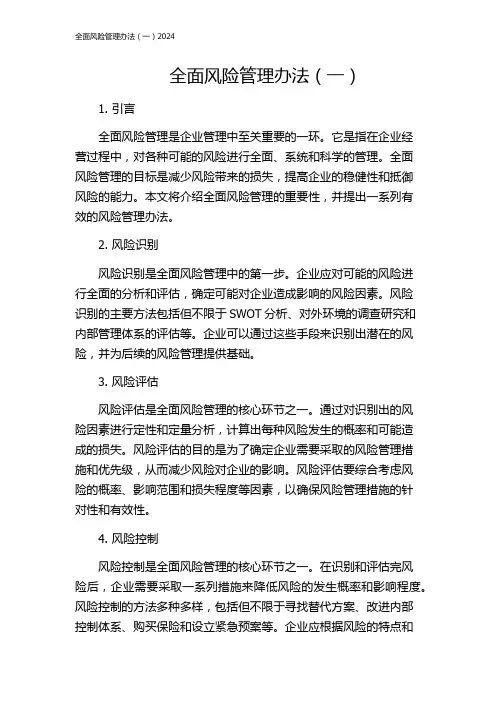 全面风险管理办法(一)2024