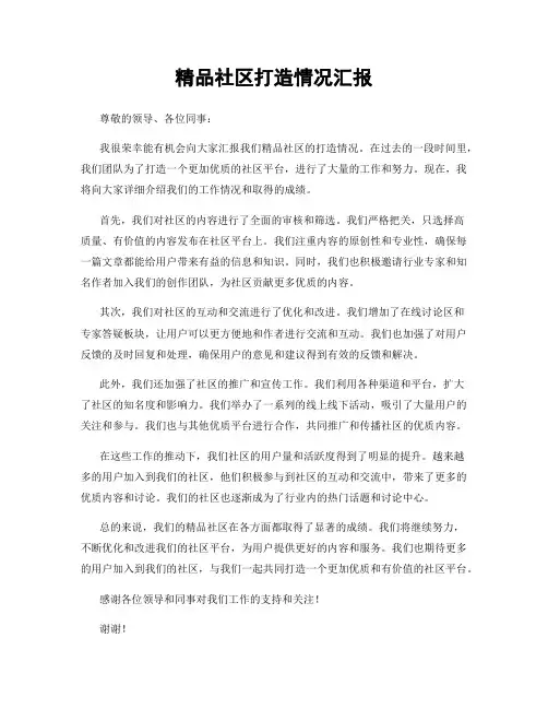 精品社区打造情况汇报