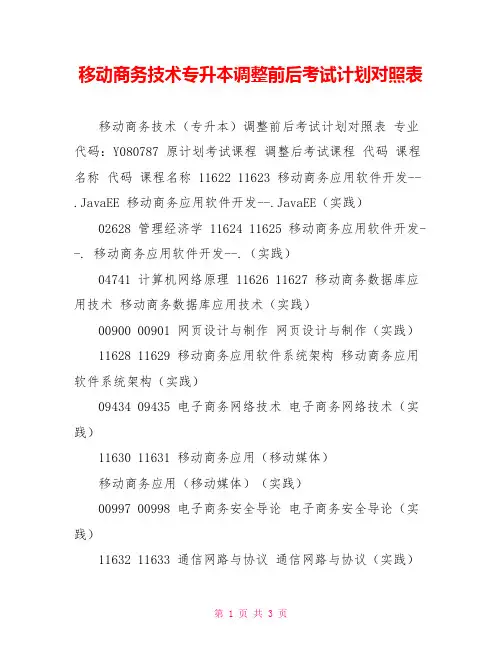 移动商务技术专升本调整前后考试计划对照表