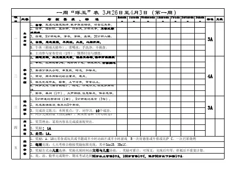 小学生一周学习安排奖励表