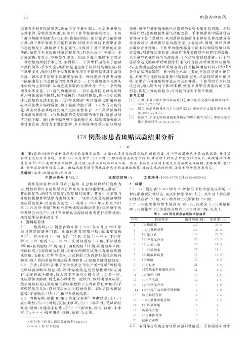 478例湿疹患者斑贴试验结果