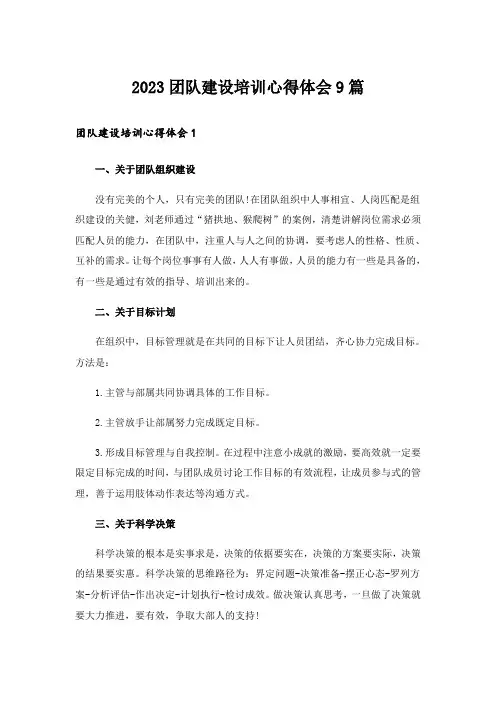 2023团队建设培训心得体会9篇