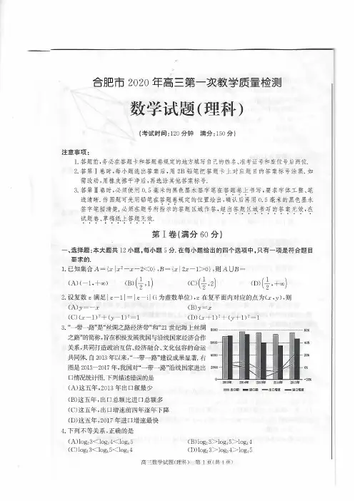 2020年安徽合肥市高三理科数学上册一模理数试题卷及答案