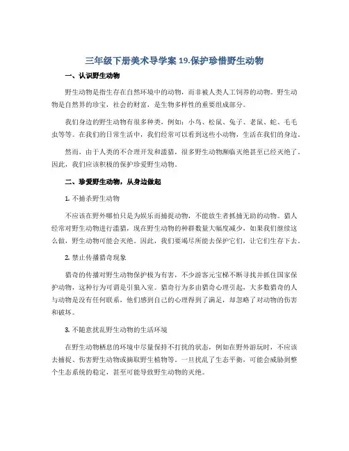 三年级下册美术导学案19.保护珍惜野生动物 人教新课标