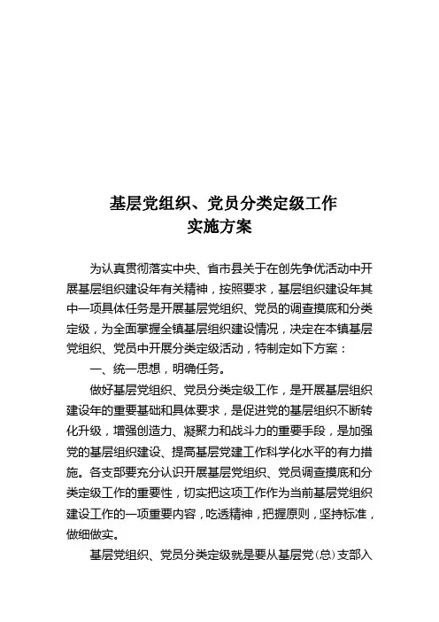 乡镇基层党组织分类定级工作实施方案