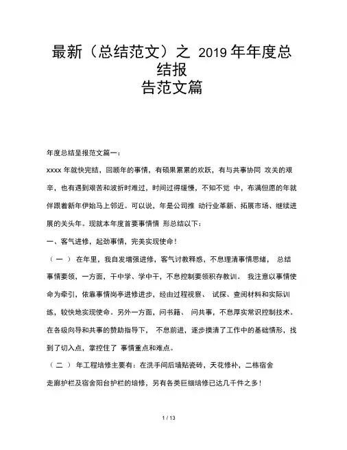 最新(总结范文)之2019年年度总结报告范文篇