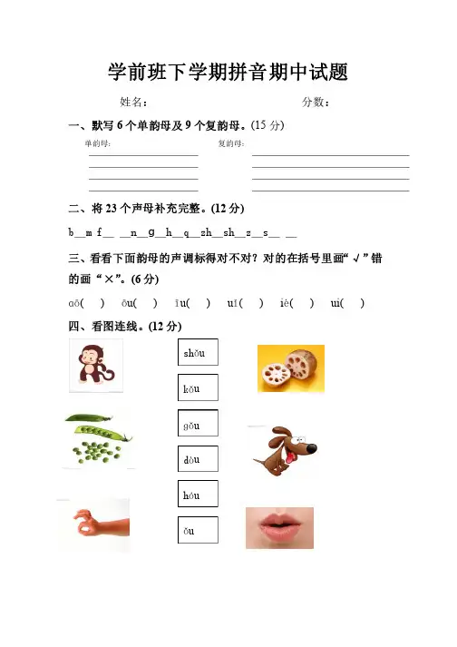 学前班下学期拼音期中试题