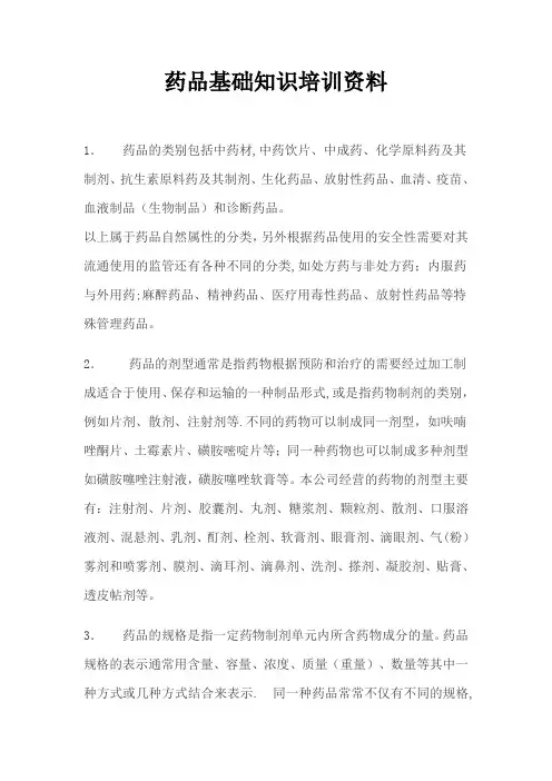药品基础知识培训资料