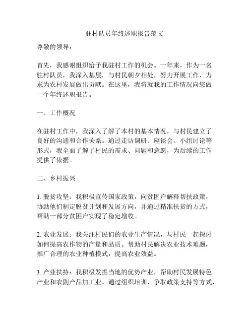 驻村队员年终述职报告范文