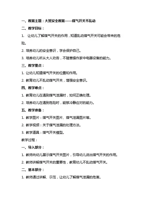 大班安全教案煤气开关不乱动