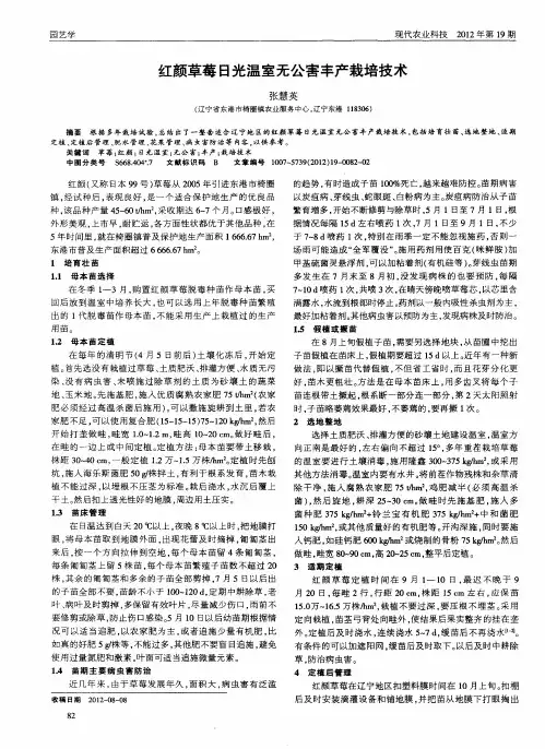 红颜草莓日光温室无公害丰产栽培技术