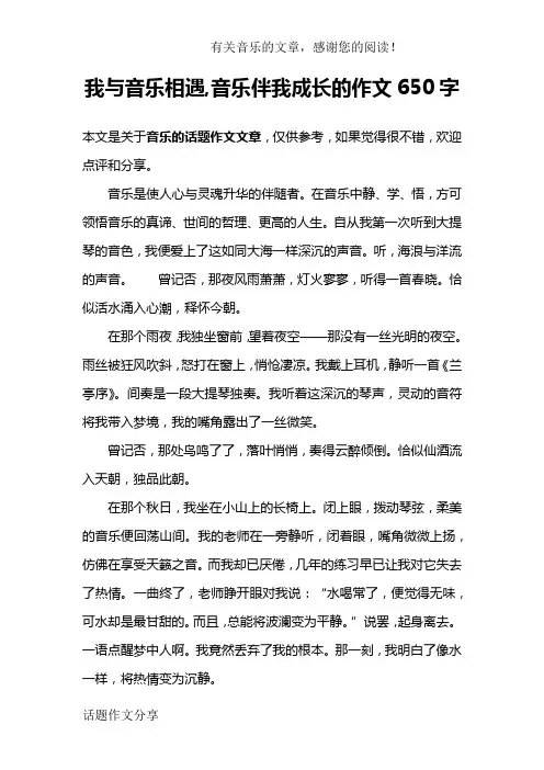 我与音乐相遇,音乐伴我成长的作文650字