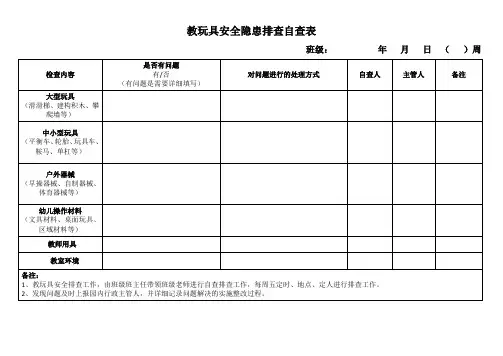 幼儿园教玩具自查表