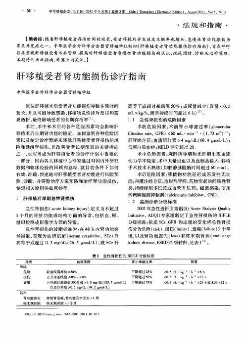 肝移植受者肾功能损伤诊疗指南