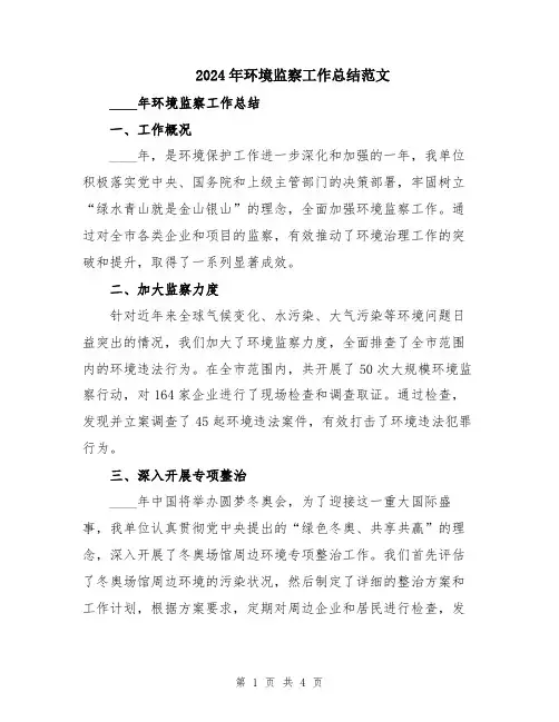 2024年环境监察工作总结范文