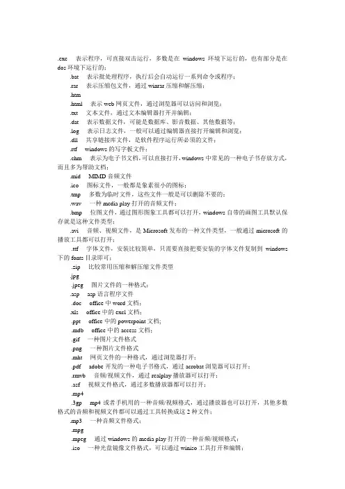 windows系统环境下常见的文件扩展名说明