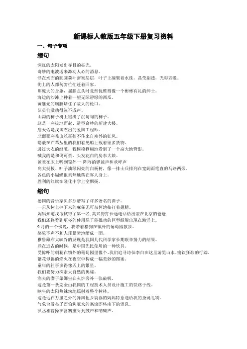 人教版五年级语文下册复习资料