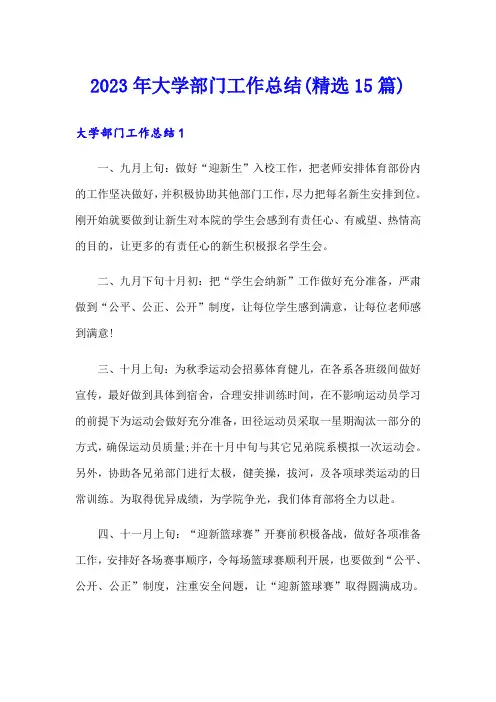2023年大学部门工作总结(精选15篇)