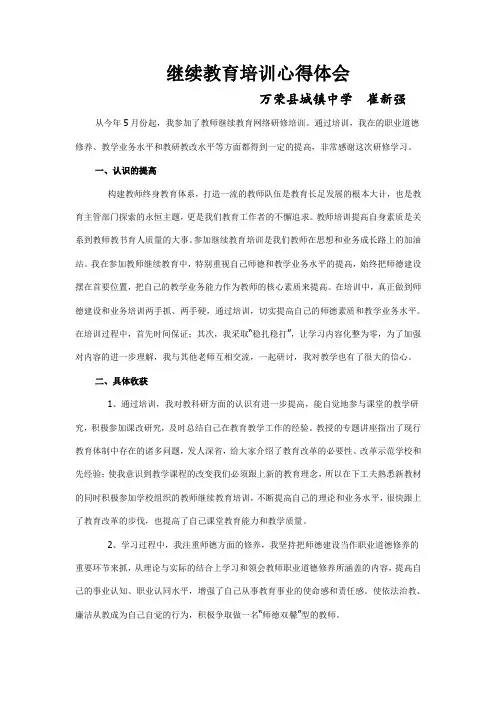 初中教师继续教育培训心得体会