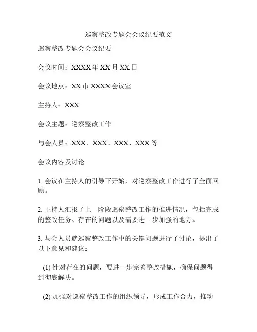 巡察整改专题会会议纪要范文