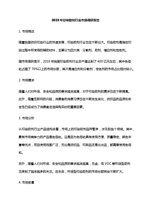 2023年印染助剂行业市场调研报告