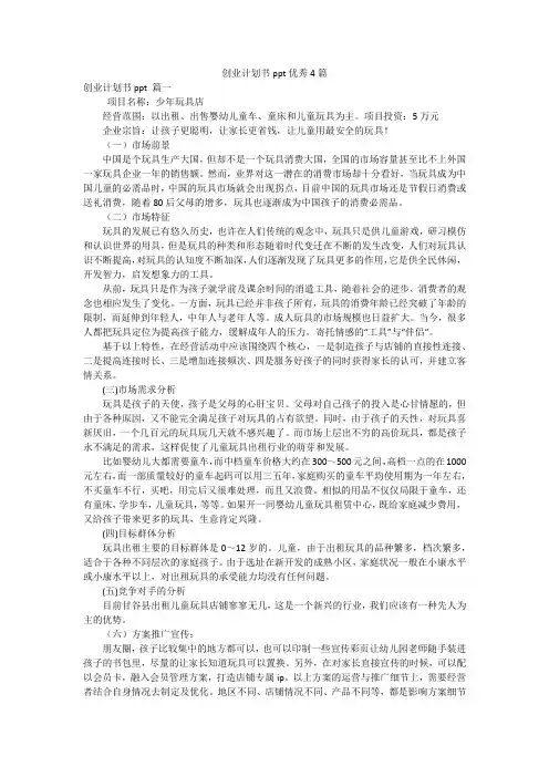 创业计划书ppt优秀4篇