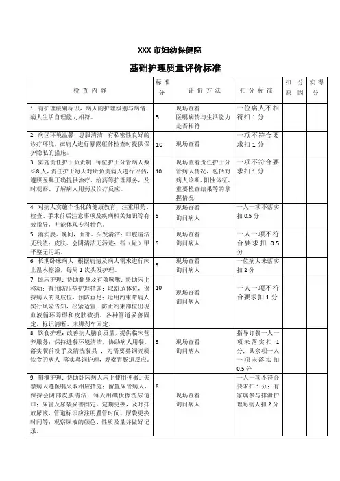 护理质量评价标准旧版 (1)