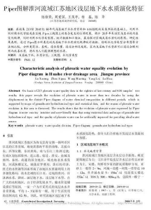 Piper图解淮河流域江苏地区浅层地下水水质演化特征