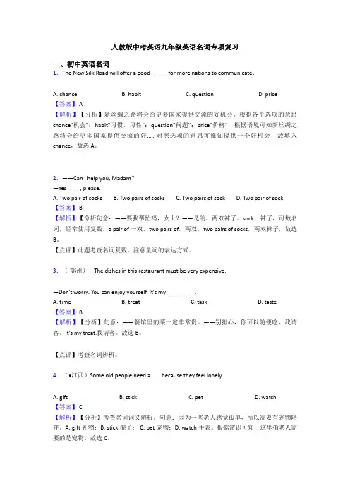 人教版中考英语九年级英语名词专项复习
