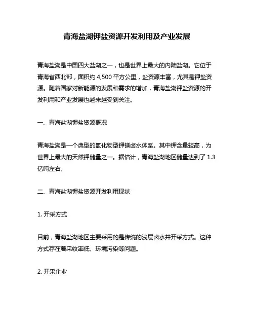 青海盐湖钾盐资源开发利用及产业发展