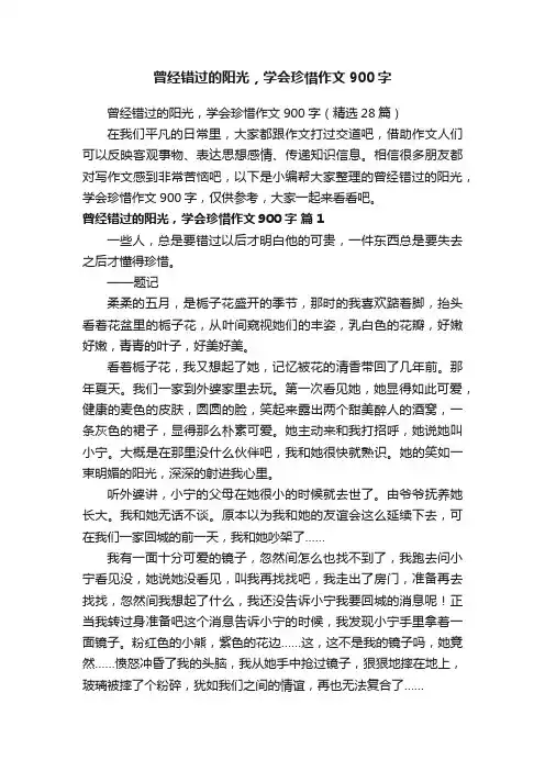 曾经错过的阳光，学会珍惜作文900字